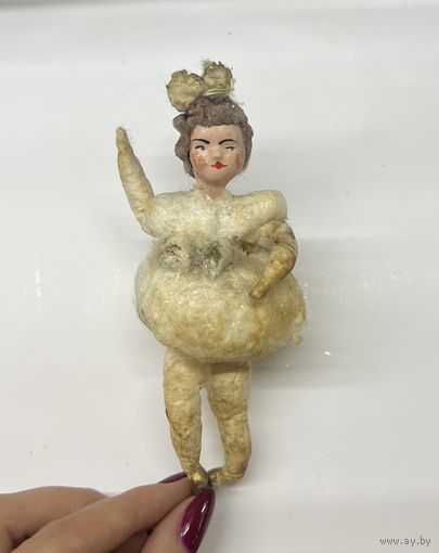Старинная елочная игрушка Балерина вата папье-маше РЕДКОСТЬ оригинал