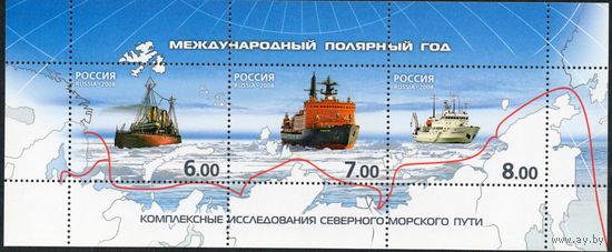 Россия 2008. Международный полярный год. Корабли. Лист 1247-49 (679)