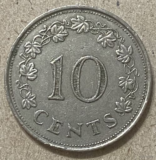 Мальта 10 центов 1972 год. Дельфины, корабль