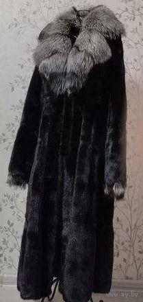 ДЛИННАЯ НОРКОВАЯ ШУБА С ПОЯСОМ. Длина - 114 см. Размер 48.