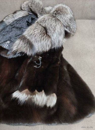 ДЛИННАЯ НОРКОВАЯ ШУБА С ПОЯСОМ. Длина - 114 см. Размер 48.