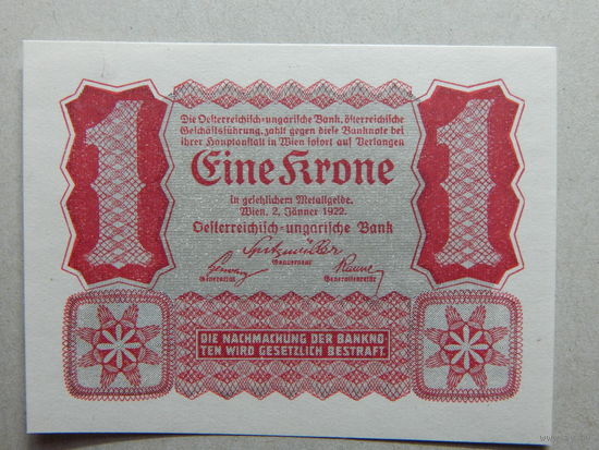 Австрия 1 крона 1922г.UNC