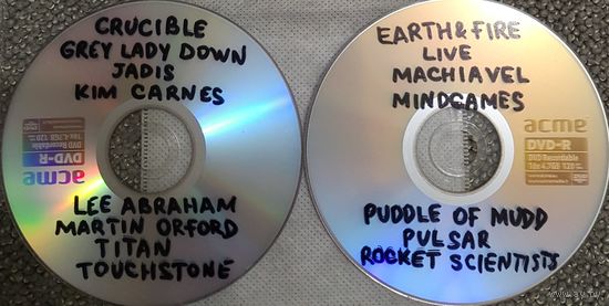 DVD MP3 дискография - CRUCIBLE, GREY LADY DOWN, JADIS, Kim CARNES, Lee ABRAHAM, Martin ORFORD, TITAN, TOUCHSTONE, EARTH & FIRE, LIVE, MACHIAVEL, MINDGAMES, PUDDLE OF MUDD, PULSAR... - 2 DVD