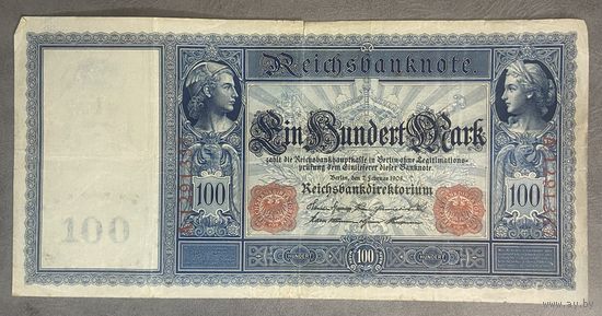 Банкнота 100 марок 1908 год. Красная печать. Германская империя
