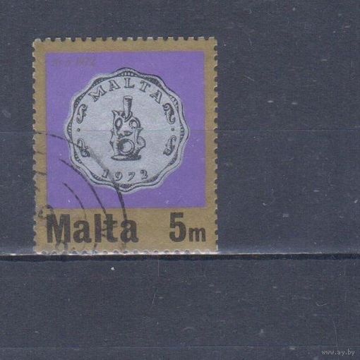 [887] Мальта 1972. Нумизматика.Монета.5 м. Гашеная марка.