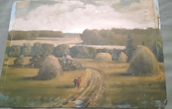 Картина СССР 1950е масло пейзаж поле
