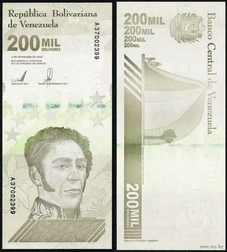 Венесуэла 200000 боливаров образца 2020 года UNC pw112 серия А
