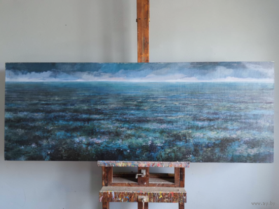 Большая картина "Мокрый луг" масло. Художник Сотников С.