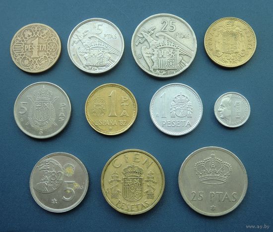 Набор из 11-ти монет Испании без повторов (1944-1998)