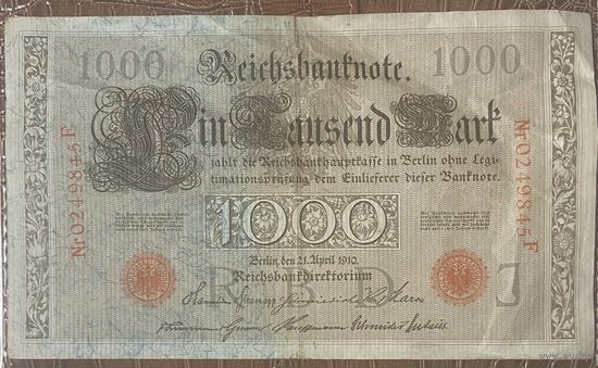 Банкнота 1000 марок 1910 год. Германская империя.