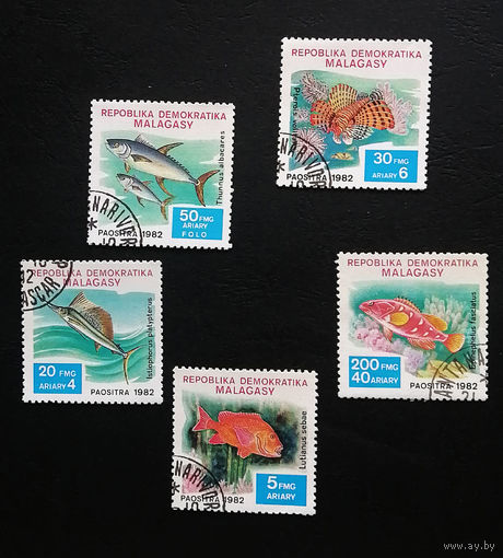 Мадагаскар 1982 г. Рыбы. Морская фауна, полная серия из 5 марок #0199-Ф1P39