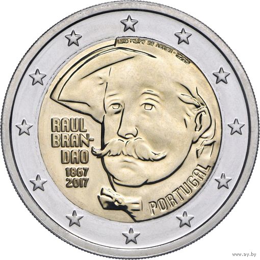 2 евро Португалия 2017 150 лет со дня рождения Рауля Брандао UNC из ролла