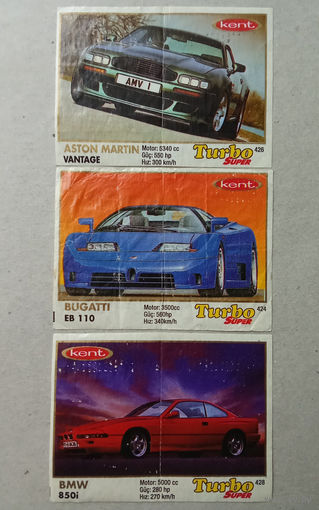 Фантики - вкладыши жвачки Turbo ( Турбо ) - Super 424, 426, 428