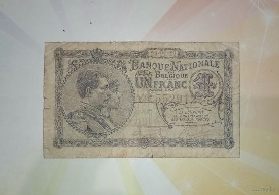 Бельгия 1 франк 1920г редкая
