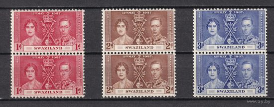 142.BrKS. Великобритания. Колонии.  Северная Родезия. Коронация Георга VI и Елизаветы. 1937 г. Полная серия. Пары. Mi.##22-24. MNH.