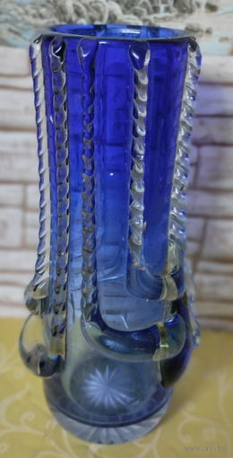 Ваза Ожерелье. Бердников. Первомайский з-д. Кобальтовое стекло, винтаж. 1980-1985 гг