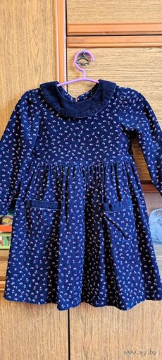 Платье вельветовое синее, р.116-122, б.у на 5-6 лет