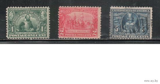 США-1907, (Скотт.328-330), 2 м - * , 1 м - гаш. , Выставка в Джеймстауне (полная серия)