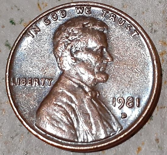 США 1 цент, 1981 Lincoln Cent Отметка монетного двора: "D" - Денвер (12-8-1)