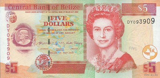 Белиз 5 долларов образца 2020 года UNC p67
