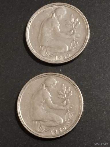 ФРГ. 50 пфеннигов 1950 F , J