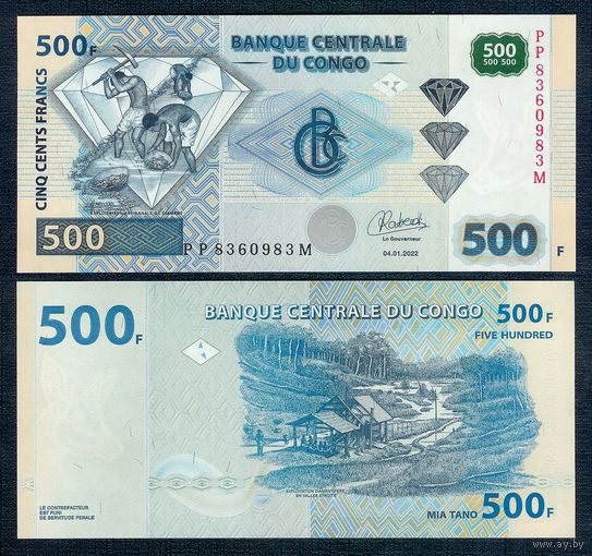 Конго 500 франков 2022 год. UNC