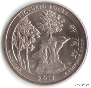 25 центов 2017 г. Парк=41 Национальное озерное побережье живописных камней Мичиган Двор S _состояние UNC