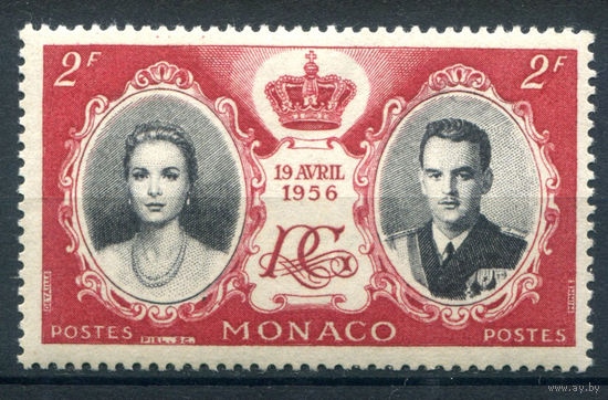 Монако - 1956г. - свадьба принца Ренье и Грейс Келли, 2 Fr - 1 марка - MNH [Mi 561]. #3-WB-91-A-1