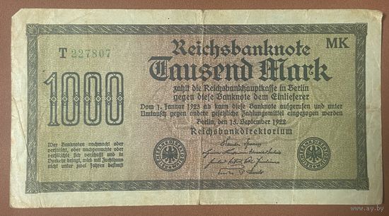 Банкнота 1000 марок 1922 год. Веймарская республика