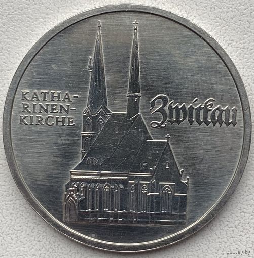 Германия (ГДР) 5 марок 1989 г. 500 лет со дня рождения Томаса Мюнцера. Церковь Святой Екатерины в Цвиккау