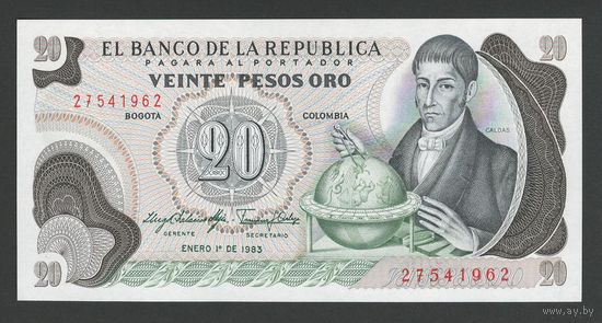 Колумбия 20 песо 1983 года. Тип P-409. Состояние UNC!