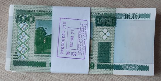 Беларусь. 100 рублей 2000 г. Серия тЧ - корешок