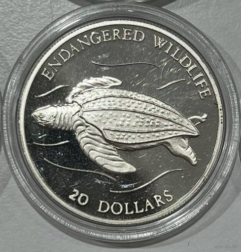 20 долларов 1993 кожистая черепаха 31,5г 925 проба