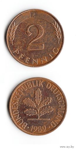 2 пфеннига Германия 1989 года(F)