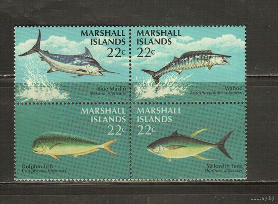Маршалловы  острова-1986 (Мих.92-95) , ** , Морская фауна, Рыбы,  (полная серия)