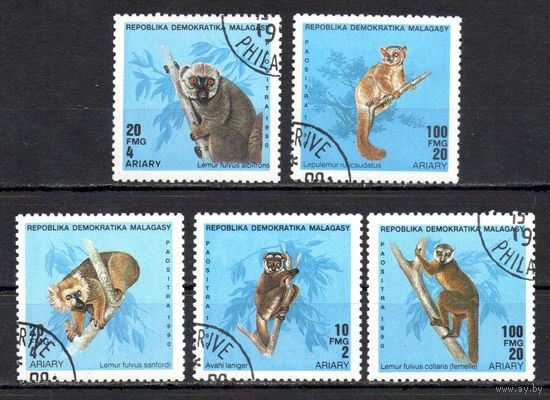 Лемуры Мадагаскар 1990 год серия из 5 марок
