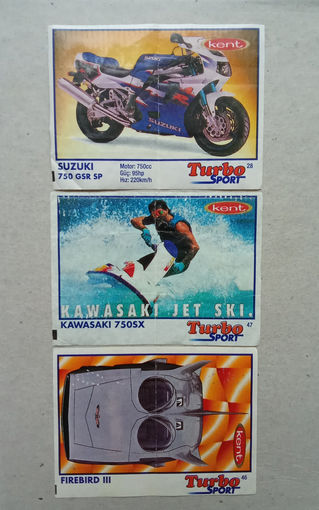 Фантики - вкладыши жвачки Turbo ( Турбо ) - Sport 28 , 46 , 47