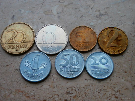 Венгрия 7 монет: 20, 10, 5, 2, 1 форинтов, 50, 10 филлеров.