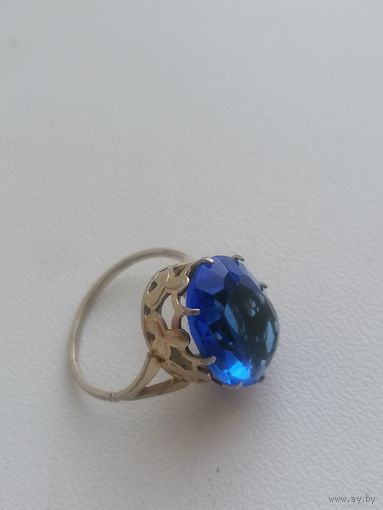 Кольцо, серебро 875 пр СССР редкий, синий, камень, торги с Рубля
