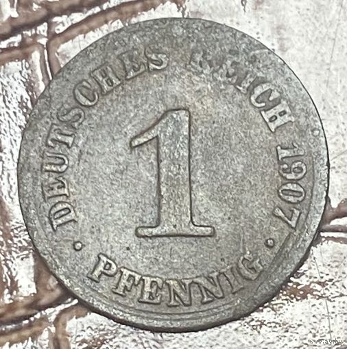 Монета  1 пфенниг 1907 год. Германская империя.