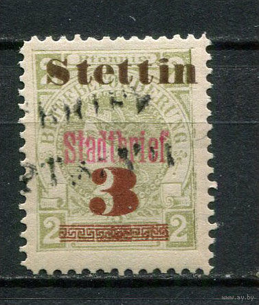 Германия - Штеттин - Местные марки - 1887 - Надпечатка Stadtbrief / 3Pf на 2Pf - [Mi.17a] - 1 марка. Гашеная.  (Лот 76CR)