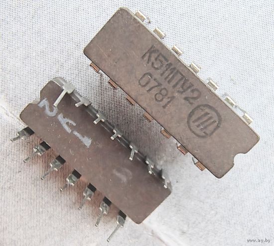 К511ПУ2 Логическая микросхема. преобразователь низкого уровня в высокий: два логических элемента 2И-НЕ и два логических элемента НЕ с расширением до И