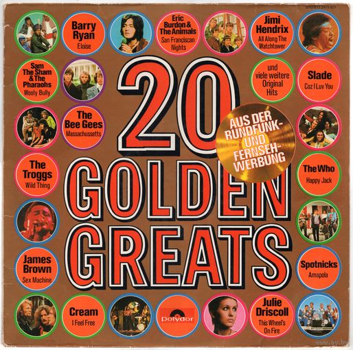 LP 20 Golden Greats (The Who, Cream, The Animals, Derek & The Dominoes, Jimi Hendrix, The Bee Gees, James Brown, Slade, Golden Earring і іншыя)