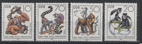 А1587. ГДР. Германия 1986 год. ФАУНА 125 лет Дрезденскому зоопарку. Приматы. Обезьяны. **