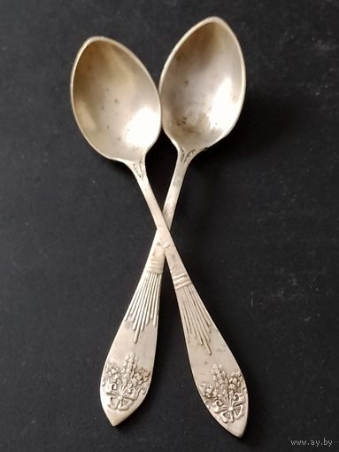 Ложечки миниатюрные кофейные 2 шт. латунь серебрение 19 в. Варшава