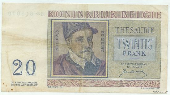 Бельгия, 20 франков 1950 год.