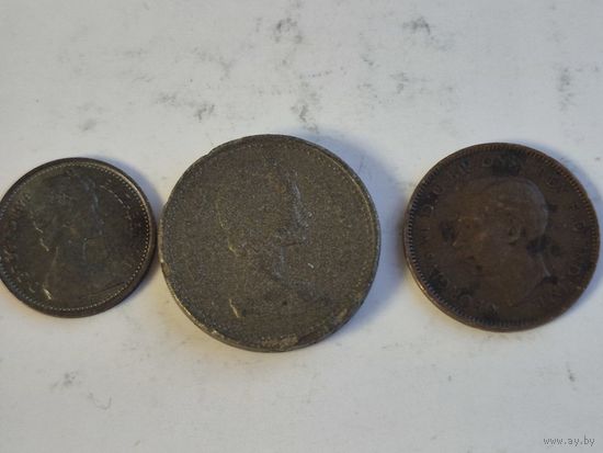Сборный лот фунтов и фартингов Великобритания. Лот состоит из 3-х монет. Монеты не чищены. 45275