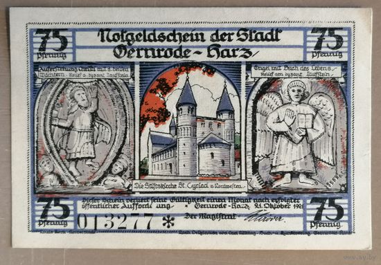 Германия, нотгельды, 75 пфеннигов 1921 год, Гернроде-Харц, 423.4a, РВ вар. 3. #6*
