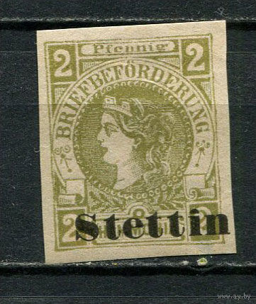 Германия - Штеттин - Местные марки - 1887 - Надпечатка Stettin на 2Pf - [Mi.1b] - 1 марка. Чистая без клея.  (Лот 77CR)