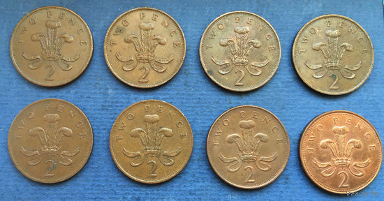 Великобритания 2 пенса 1985, 1986, 1987, 1988, 1989, 1990, 1991, 1993, 1997